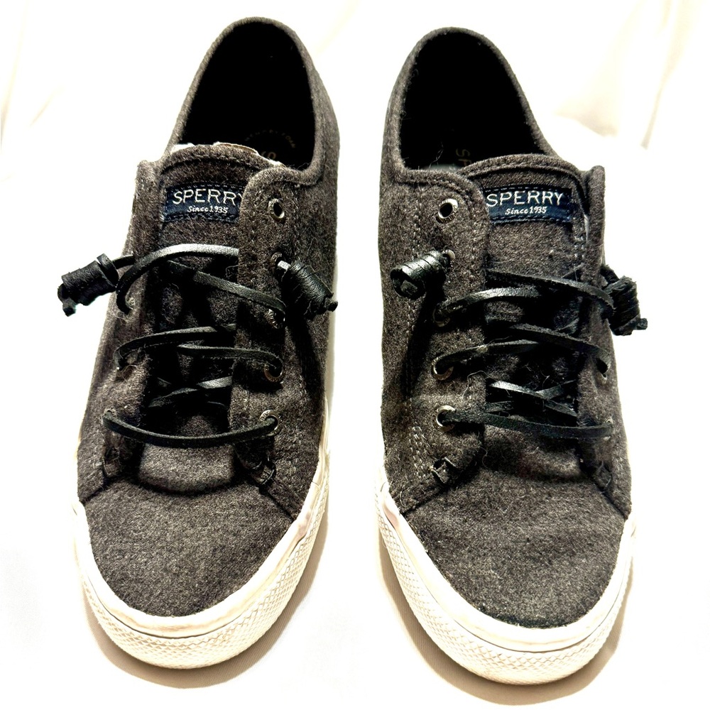 (8.5) SPERRY TOP SIDER Charcoal Gray Wool Slip On Boaty Shoes